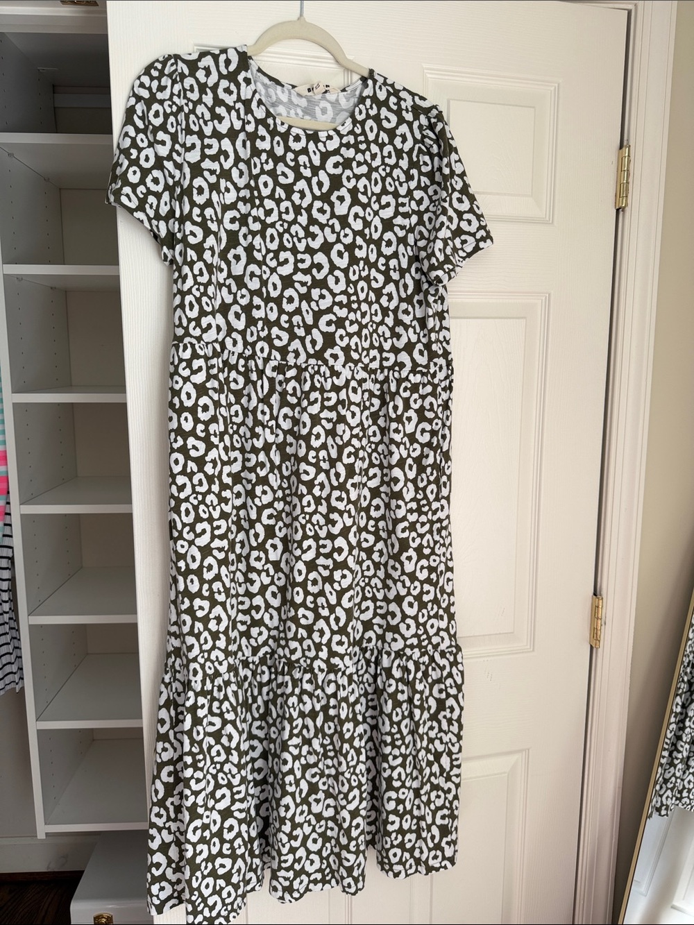 Boden Olive and White Leopard Print Maxi Dress